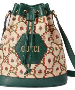 Gucci Beige Green 100 Ophidia Bucket Bag