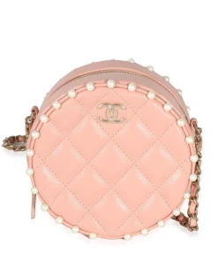 Chanel Replica Pink Quilted Calfskin Pearl Round Clutch