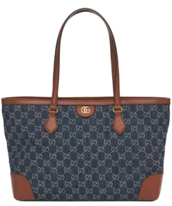 GUCCI Md Ophidia Gg Jacquard Denim Tote Bag