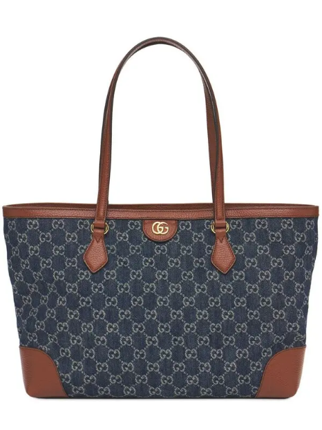 GUCCI Md Ophidia Gg Jacquard Denim Tote Bag