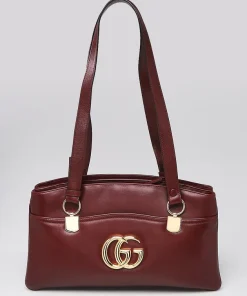 GUCCI Arli Leather Top Handle Burgundy Bag