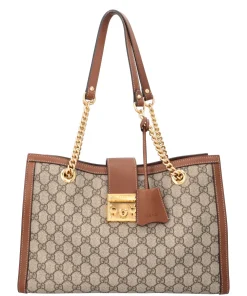 Gucci GG Supreme Padlock Shoulder Bag Brown