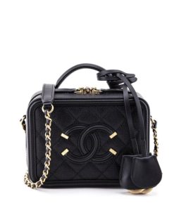 Chanel Replica Vanity Case Gold-tone Small Black