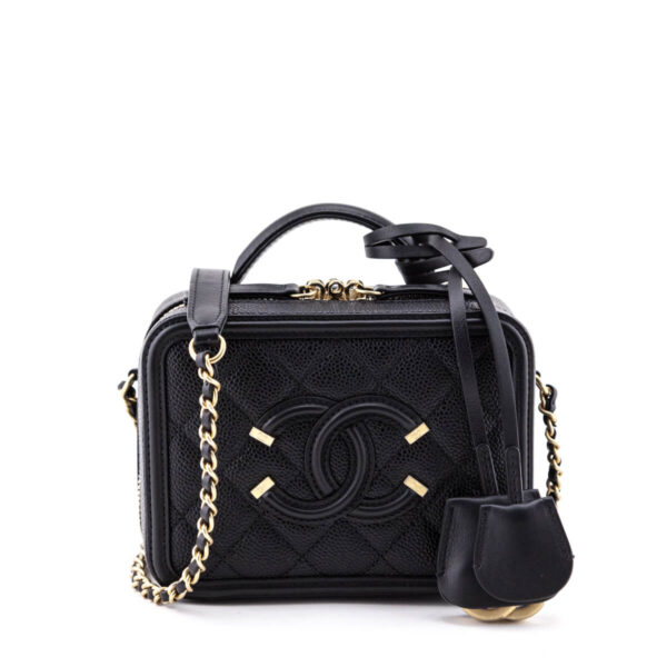 Chanel Replica Vanity Case Gold-tone Small Black