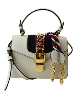 GUCCI  Sylvie Mini Leather Top Handle White Bag