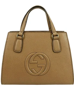 GUCCI Soho Leather Top Handle Hobo Beige Bag