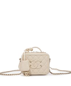 Chanel Replica Vanity Case Gold-tone Small White