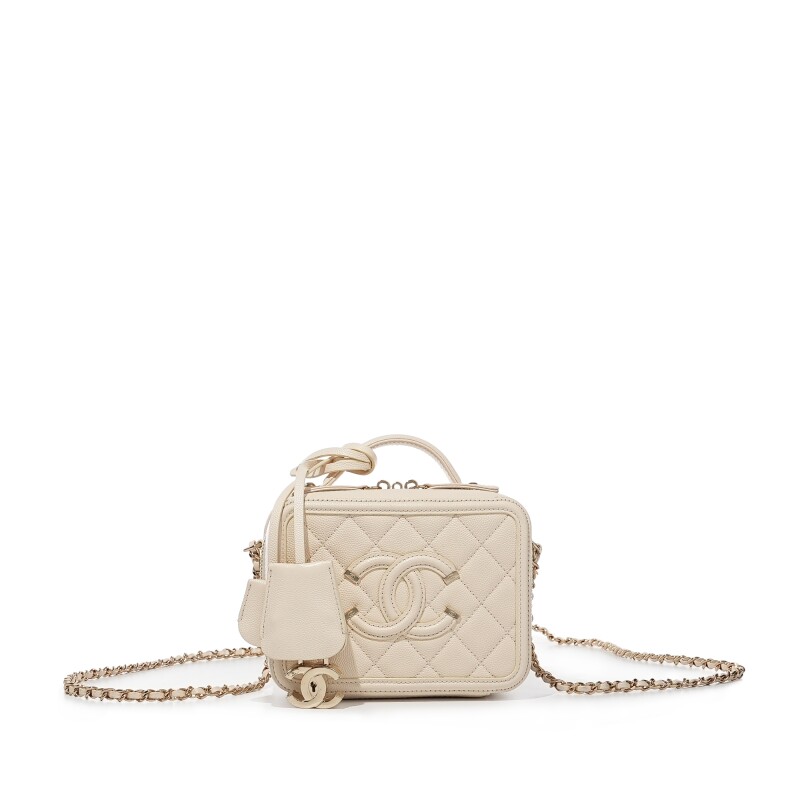 Chanel Replica Vanity Case Gold-tone Small White