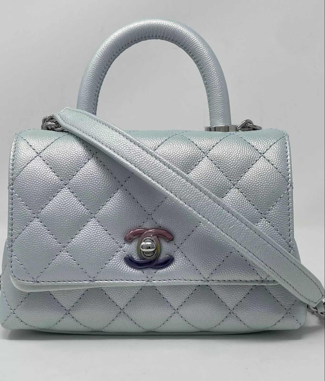 CHANEL Replica Coco Extra Mini Top Handle Light Blue Bag